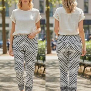 Talbots Womens Geometric Print Pants Size 14 Black & White Made In Sri Lanka